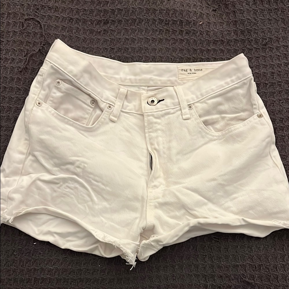 Rag and Bone White Jean Shorts Distressed Hem